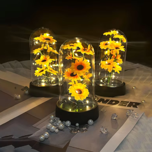 Conjunto de plástico de girasoles con luces